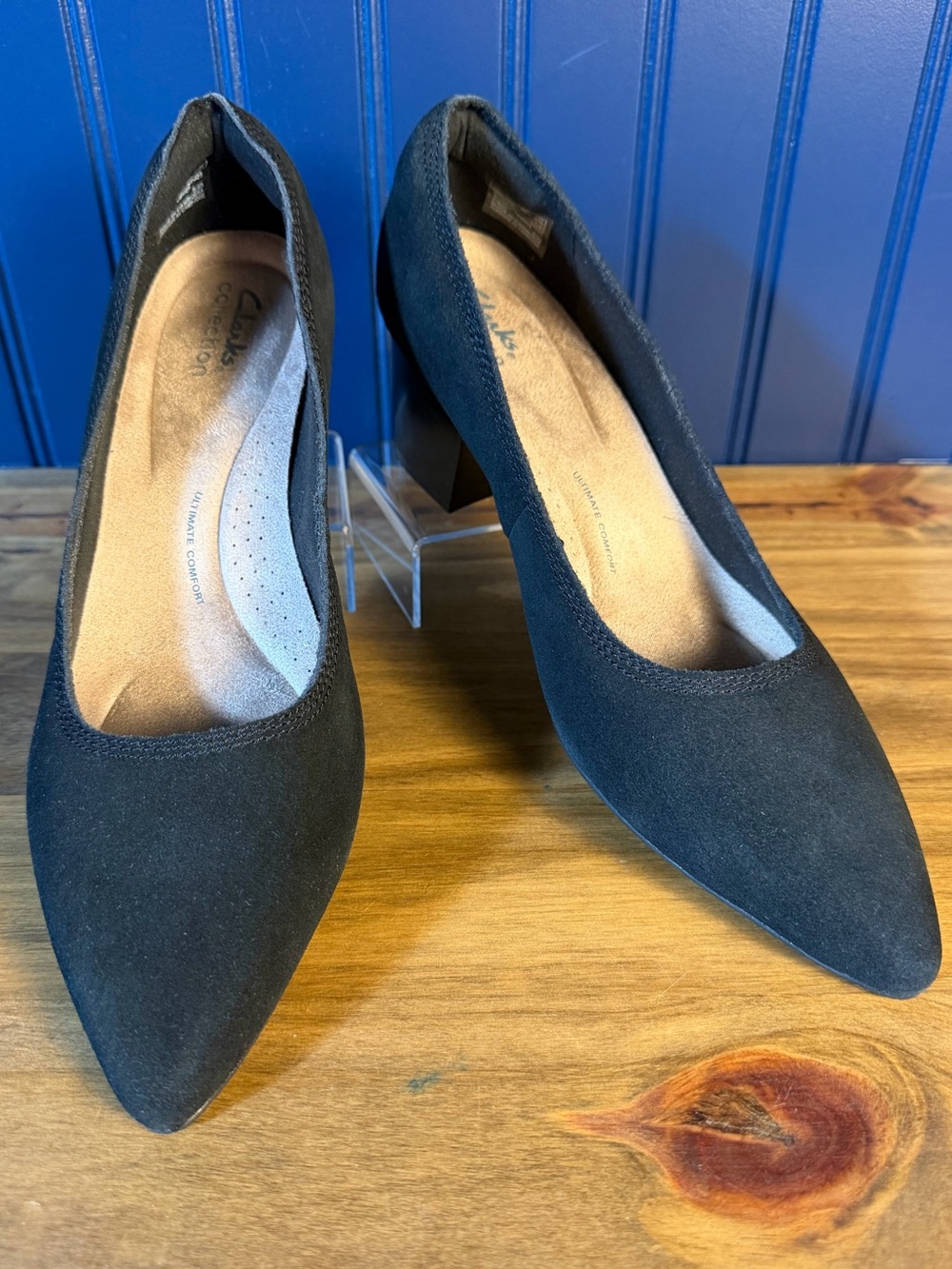 Clarks Collection Ellanie Hope Black Suede Pointed Toe Pumps Heels 8.5 M